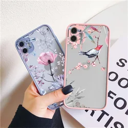 Birds Watercolor Painted Phone Case For iPhone 16 17 Pro Max X XR XS 15 16 14 Plus 12 13 14 mini 11 Pro Max Back Flower Cover