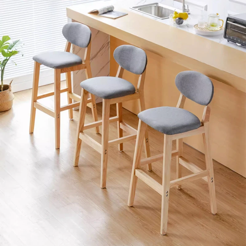 

Modern Nordic Bar Stool with Backrest Solid Wood Counter Height Chairs Milk Tea Shop Reception Seat Vintage Industrial Bar Chair