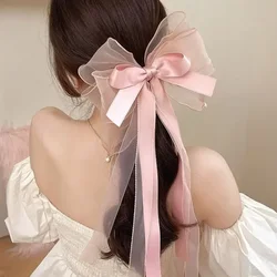Solid Big Organza Hair Claw Satin Bow Ribbon Spring Hairpins Ponytail Holder Hair Clip Accessories for Women Ornaments Headwear