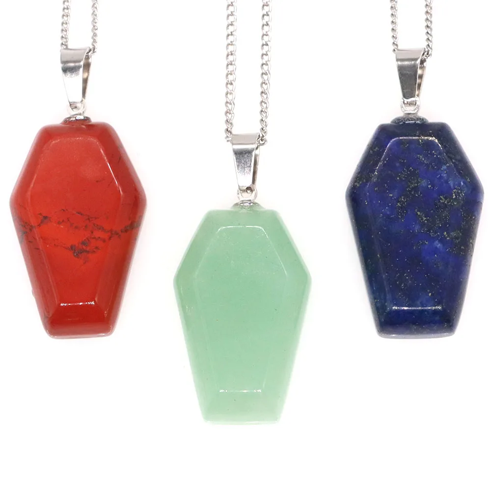 

Coffin Shape Pendant Natural Stone Reiki Healing Crystal Mineral Energy Gems For DIY Charm Necklace Jewelry Halloween Lucky Gift