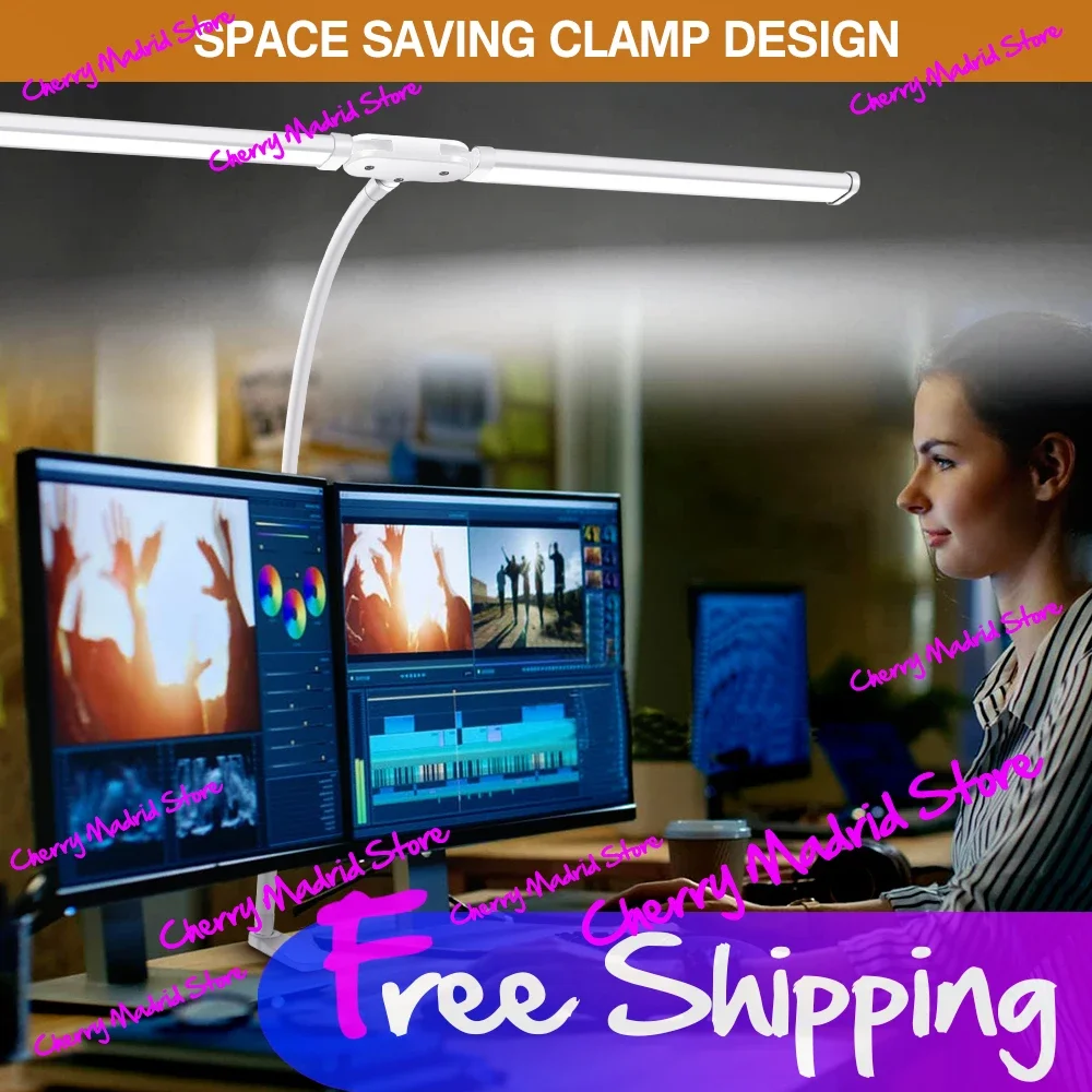 

Double Head Reading Light Portable Table Lamp Led Study Desk Lamp Clamp Swing Arm Computer Monitor Light USB Eye-Caring Dimmable