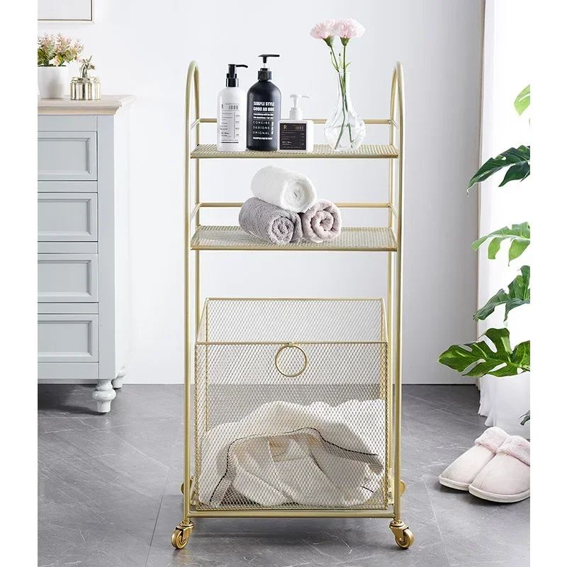 Golden Laundry Basket with Wheels Luxury Bathroom Storage System, Perfect for Next to the Bathtub, Removable Towel Rack