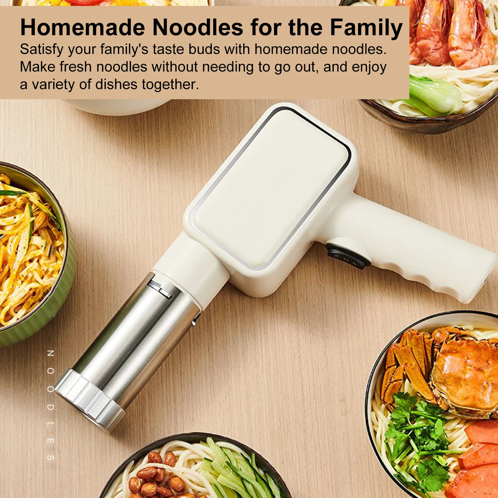 

Cordless Handheld Noodle Maker, Portable Electric Pasta Machine with 9 Noodle Molds, 2 Sausage Making Tool, Rechargeable Automat