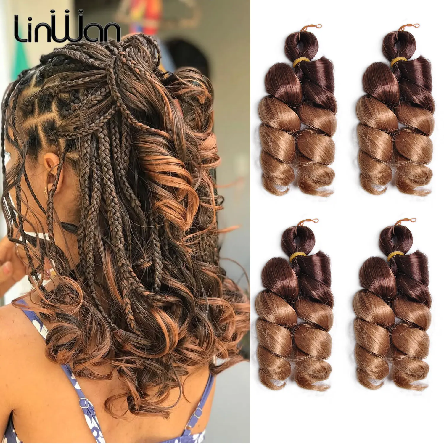 

French Curls Braiding Hair Synthetic Spiral Curls Crochet Hair Extensions Pre Stretched Loose Wave Ombre Braids Hair For Women