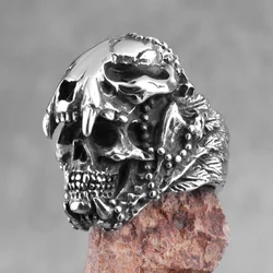 Jaguar Warrior Skull Stainless Steel Men Rings Skeleton Gothic Punk Vintage for Male Boyfriend Jewelry Creativity Gift Wholesale