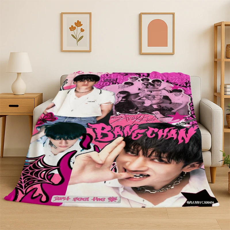Kpop Bang Chan Stray Kids Music Flannel Blanket Soft Warm Throw Blanket for Bedroom Living Room Bed Travel Camping Picnic Gift