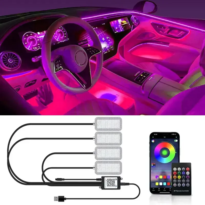 

Neon LED Car Interior Ambient Foot Strip Light Accessories Back light Remote App Music Control Auto Decorative Atmosphere Lamp