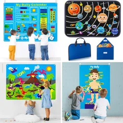 Felt Board Story Montessori Toys Astronauts Solar System My Body Clock Teaching Calendar Early Education Preschool Game for Kids