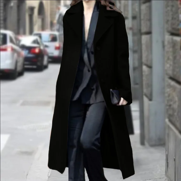 Płaszcz z wełny na jesień i zimę, długi, damski, odzież wierzchnia, duży rozmiar, wysoka jakość, transgraniczny płaszcz Nicole, outdoorowy, z nadrukiem.