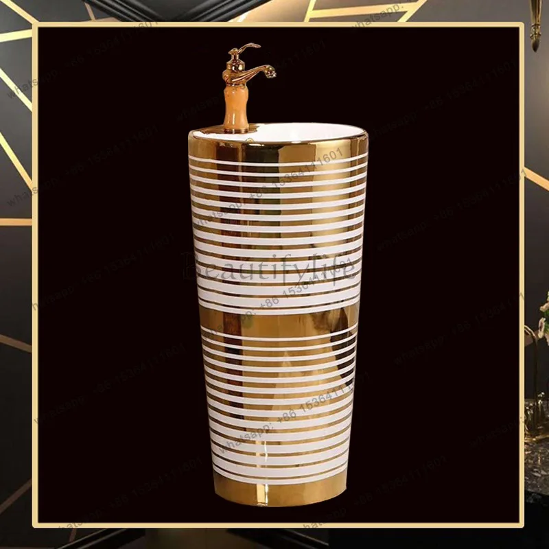 KTV bar entertainment place electroplated gold integrated column pot gold pattern large wash basin
