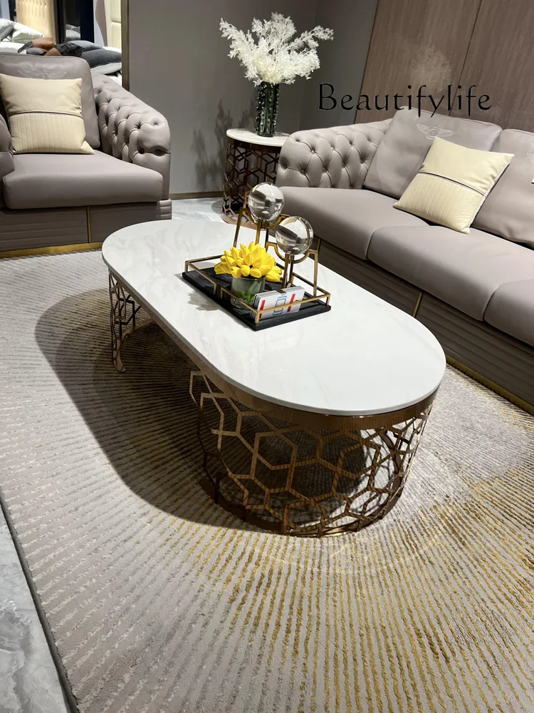 Italian Mild Luxury Marble-Side Coffee Table Villa Suite Living Room Post-Modern Simple High-End Tea Table