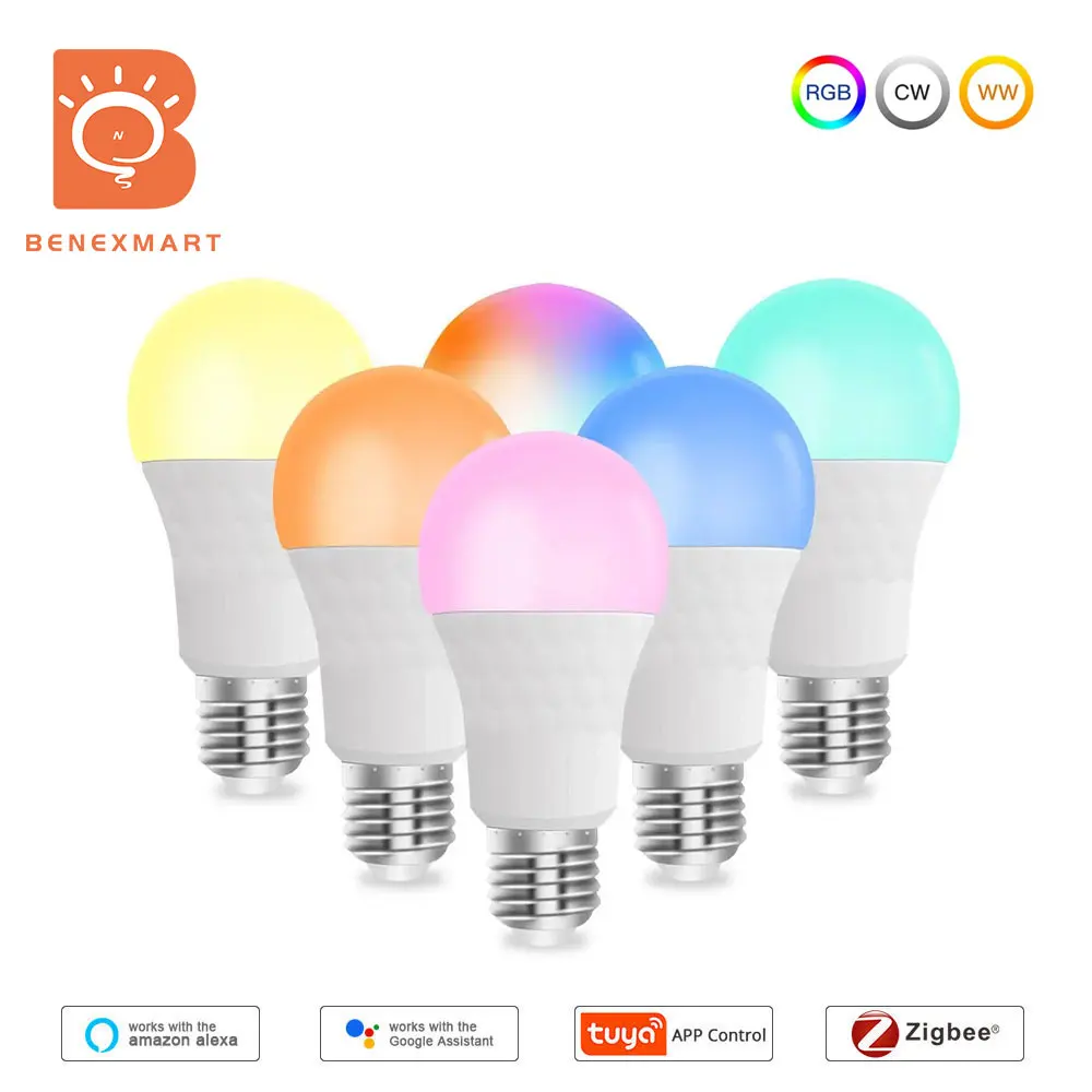 

Benexmart Zigbee E27 LED Light Bulb RGBCW Dimmable Lamp Alexa Google Home Tuya Smart Life App Control 9W Colorful Changing