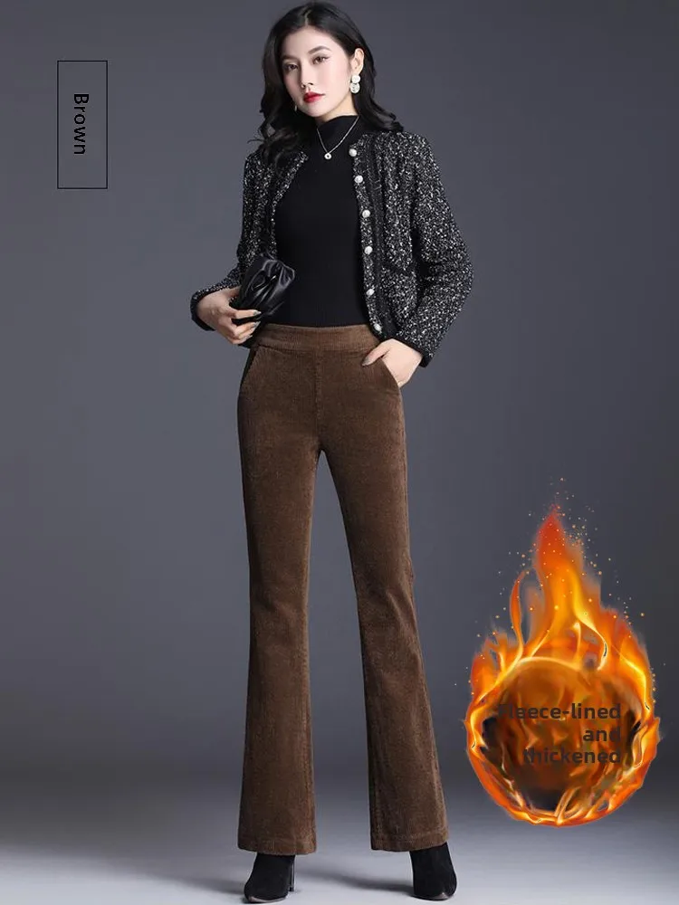 

Женские брюки-клеш из вельвета Thiened Fce с высокой талией, повседневные, для женщин среднего возраста, больших размеров, осень-зима, новинка