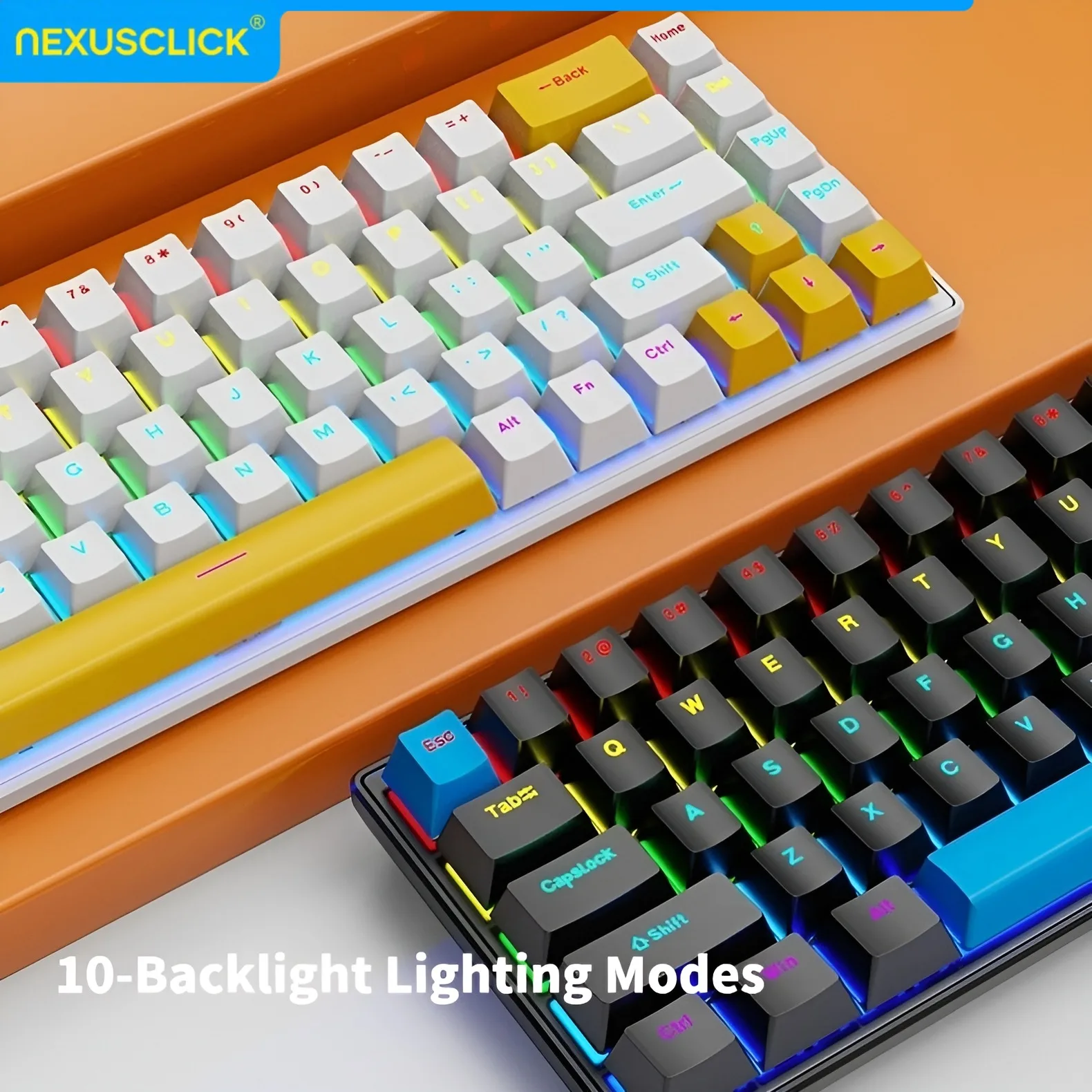 NexusClick K68 Red Switch Wired RGB Mechanical Gaming Keyboard, 50M Keystroke Life Multi-System Compatible Mac Linux Windows