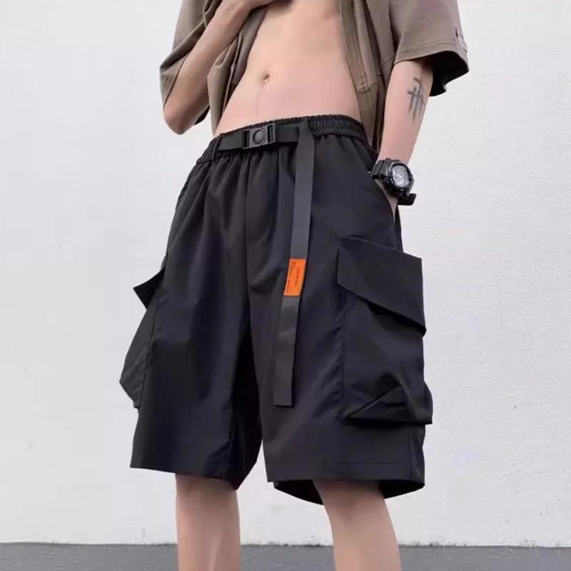 Men's Summer Work Shorts Black Pants for Man Man's Colthing Loose Fitting Casual Quick-drying Thin Trouser Solid Large Pockets