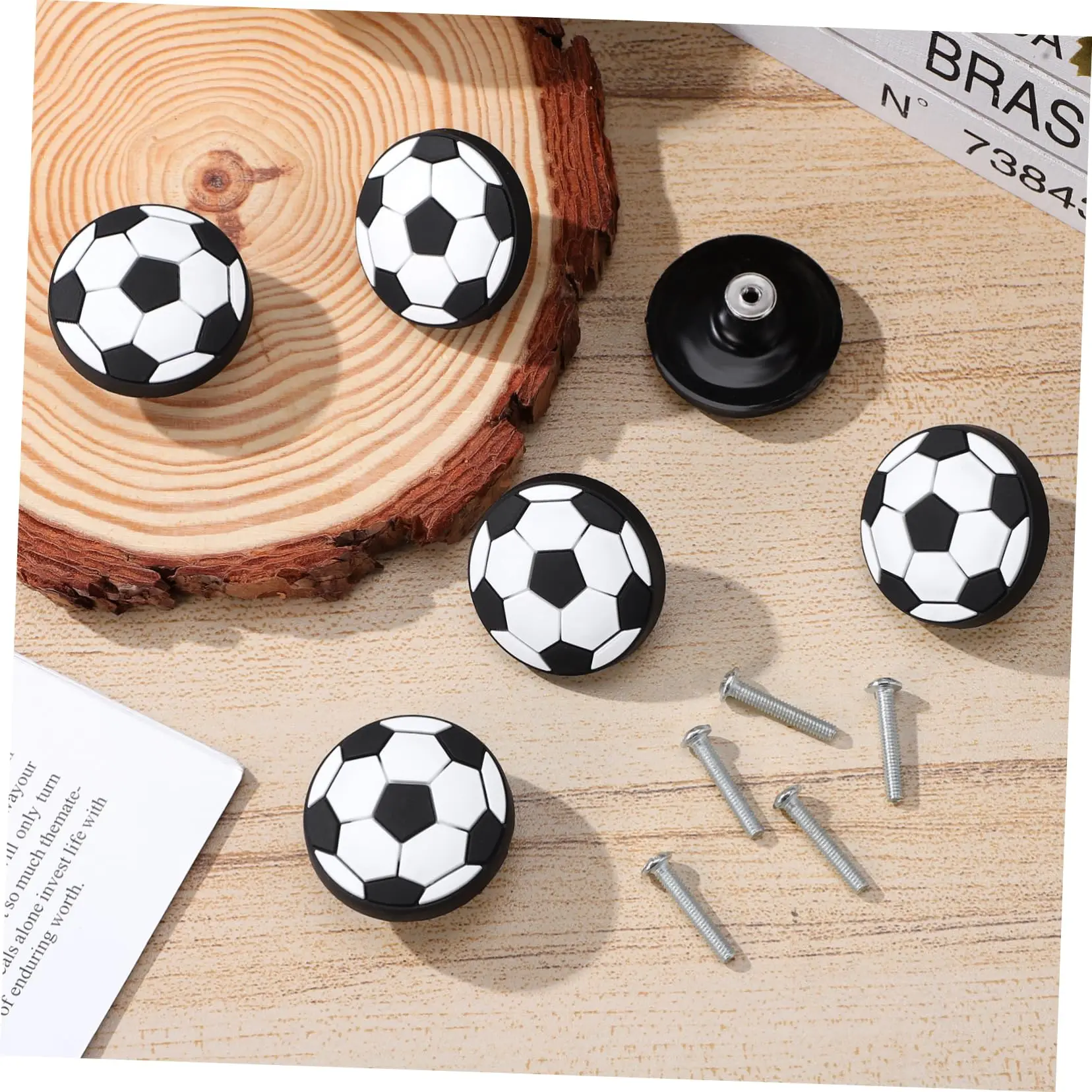 6pcs Soft Rubber Anti-Collision Soccer Drawer Knobs Sport Theme Cabinet Handles for Kids Boys Room DIY Furniture Decor