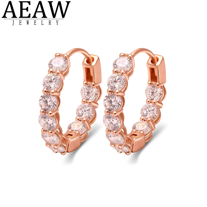 

3mm each stone total 1.8Ctw Round CVD HPHT Lab-Created Diamond Hoop Earrings Women's Solid In 14K Rose Gold DEF Color VS-VVS