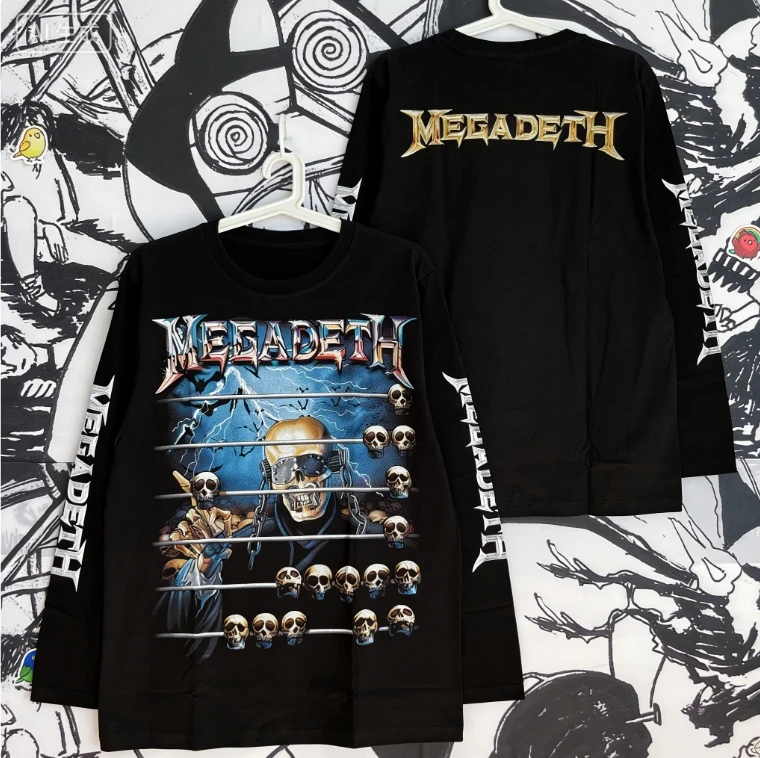 Megadeth Rock Whip Metal Four Heavenly Kings American 3D Printed Long Sleeved Men's and Women's Fashion T-shirt