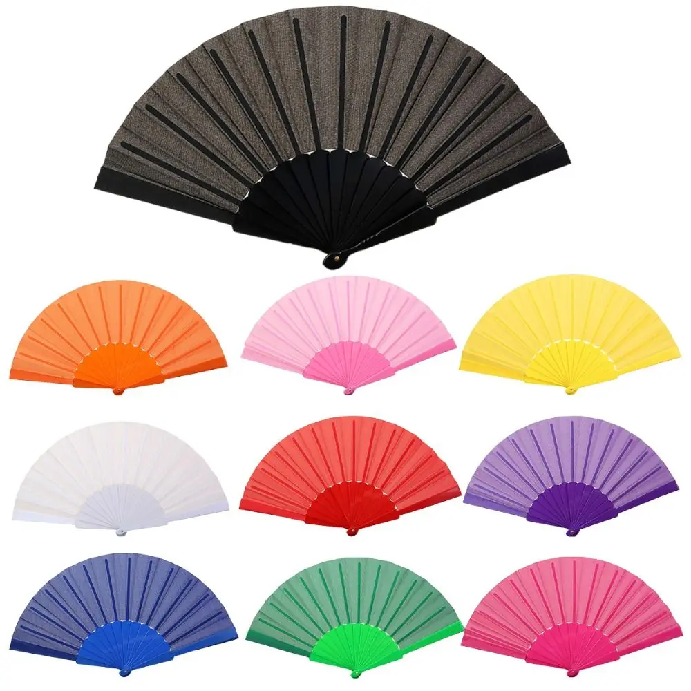 Abanico plegable de tela elegante, ventilador de mano portátil de plástico chino de tela lisa para bodas, viajes, fiestas, baile, Cosplay, 1 Uds.