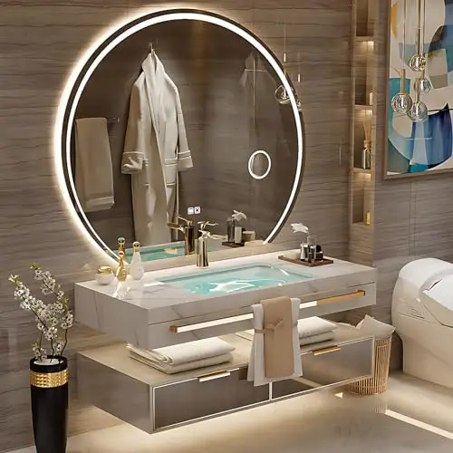 Luxury European Solid Cabinets for Modern Home and Hotel Smart Mirror Bathroom Vanity Washbasin From Luxury European Cabinets view 2