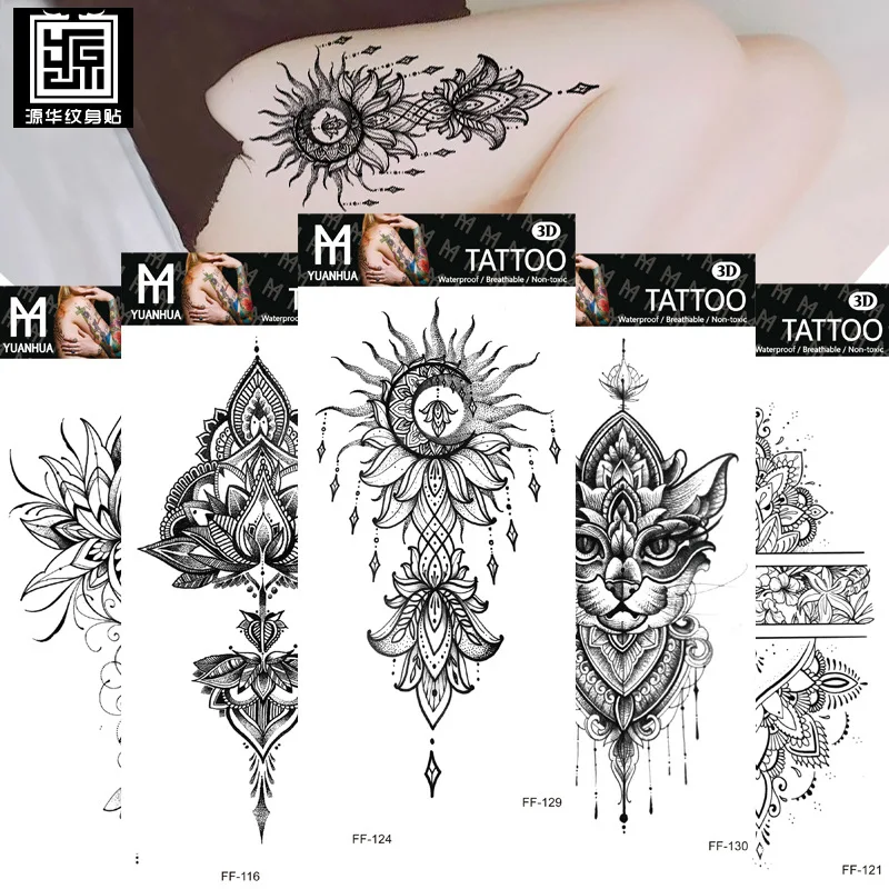 Size:208x95mm New Waterproof Animal Temporary Tattoo Wolf Head Totem Arabic Text Tattoo Sticker