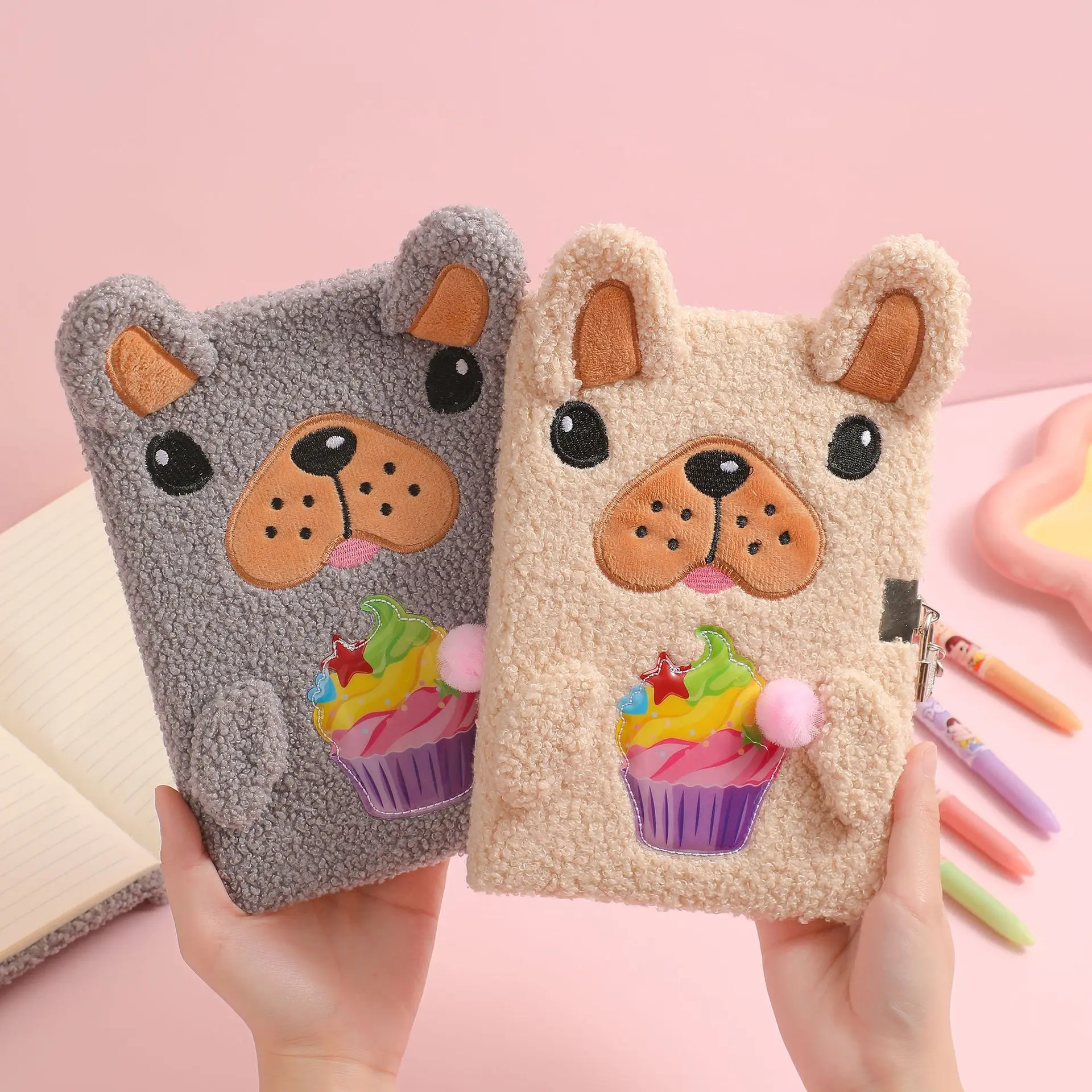 Kawaii Plush Puppy Shaped Diary Book with Lock A5 Polar Fleece Themed Cute Diary Korea Style A5 Notebook for Girls Stationery