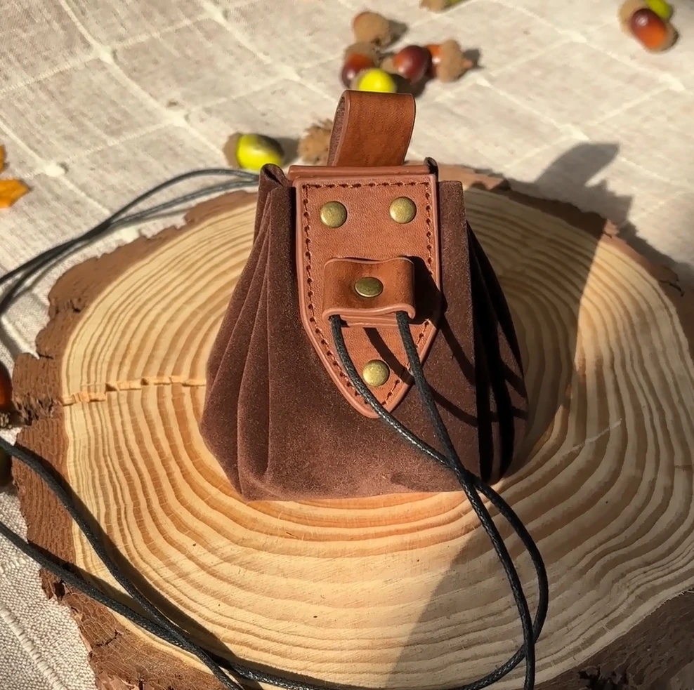 Medieval Faux Leather Drawstring Pouch Retro Nordic Portable Coin Purse Vintage Belt Pouch Dice Bag For LARP Ren Faire Accessori
