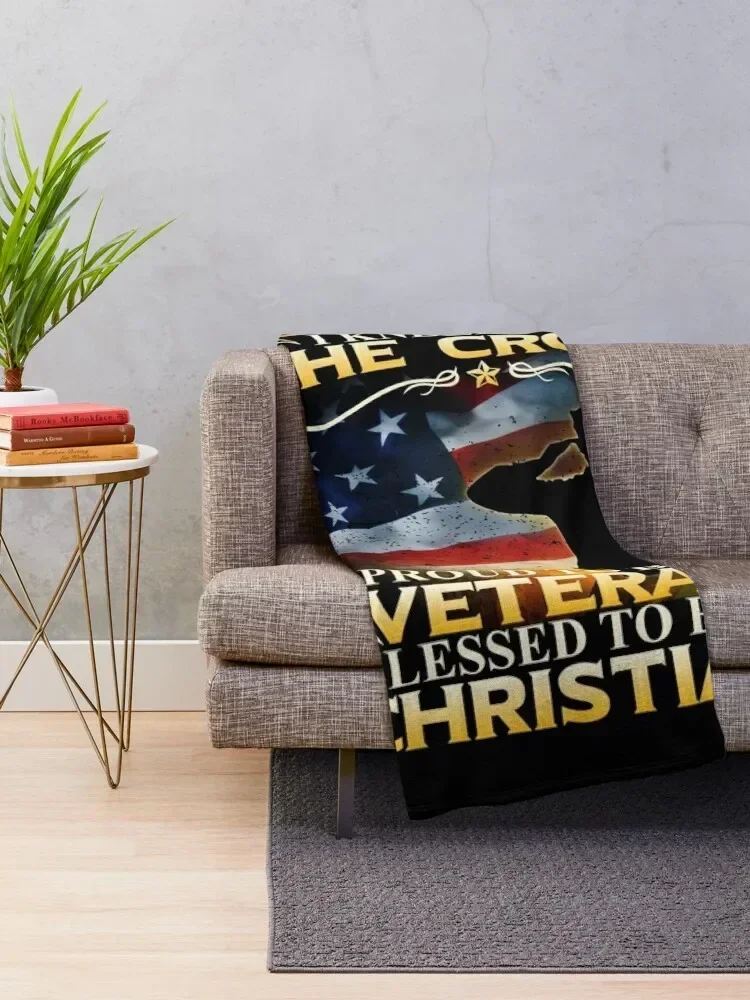 I Stand For Our Flag I Kneel For The Cross Christian Veteran Throw Blanket Plush Luxury Throw Blankets