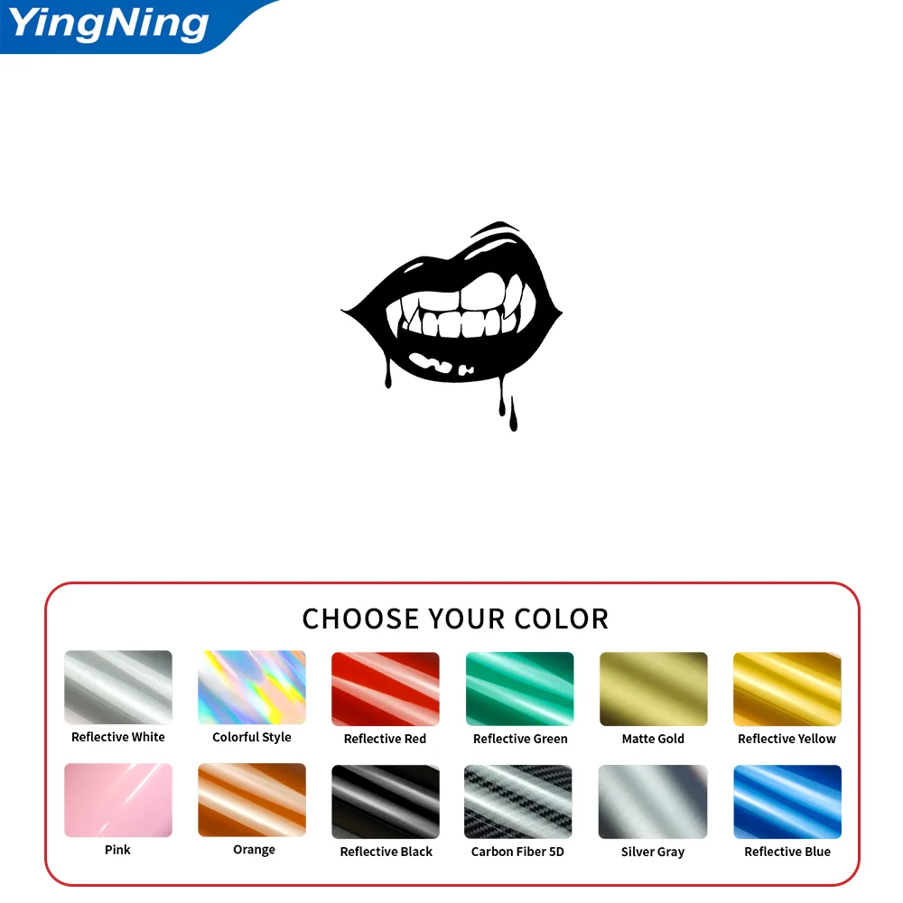 Vampire Lips Reflective Car Sticker Dripping Fangs Vinyl Decal Car Window Bumper Self Adhesive Gothic Halloween Vehicle Decor
