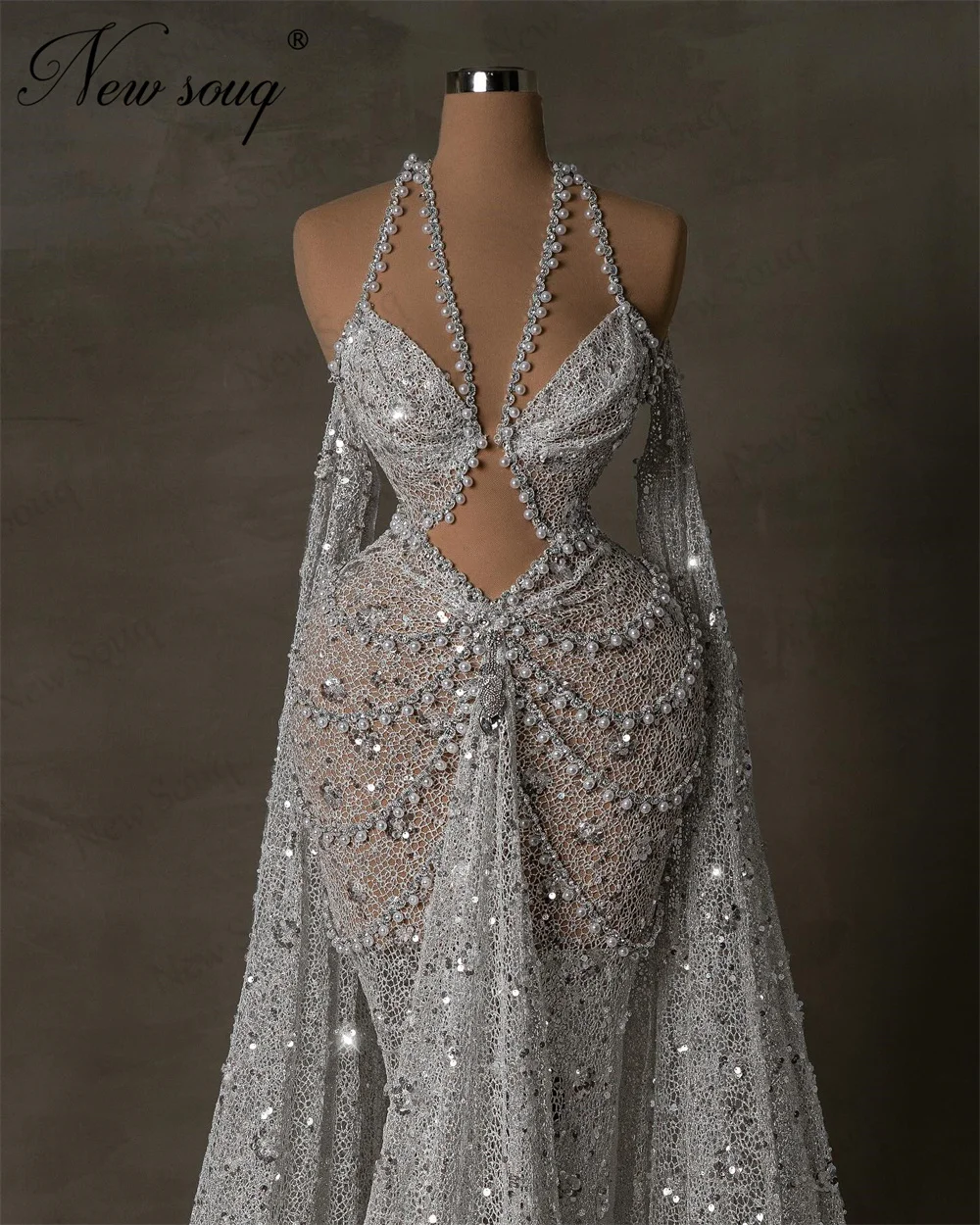 Elegant White Pearls Evening Dresses 2024 Arabic Dubai Illusion Sequins Wedding Party Dress Beaded Vestidos De Gala Prom Dress