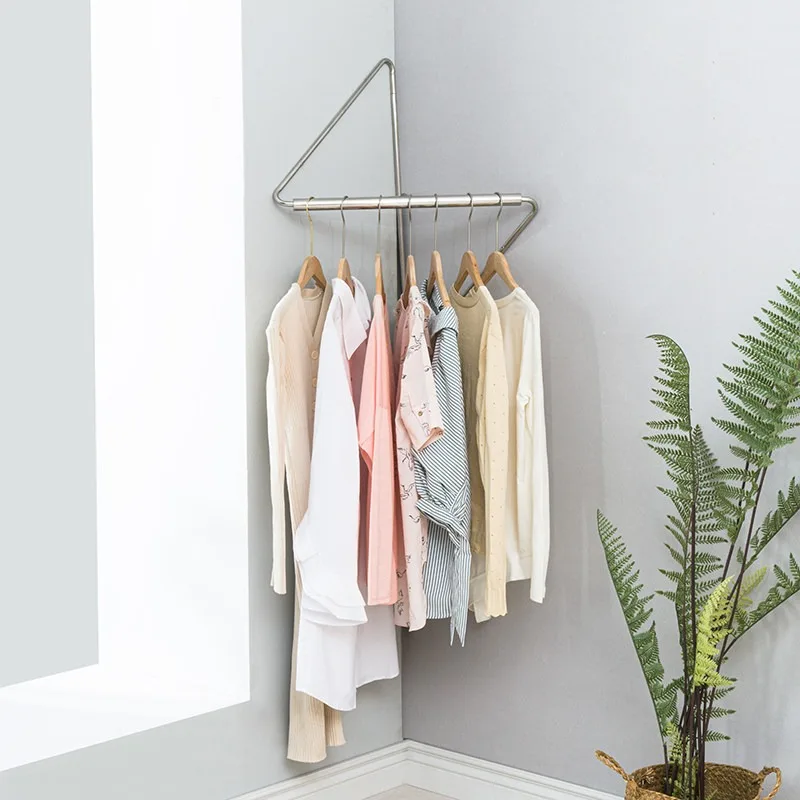 Stainless Steel Corner Coat Rack Space Saving Wall Clothes Stand Modern Minimalist Garment Hanger