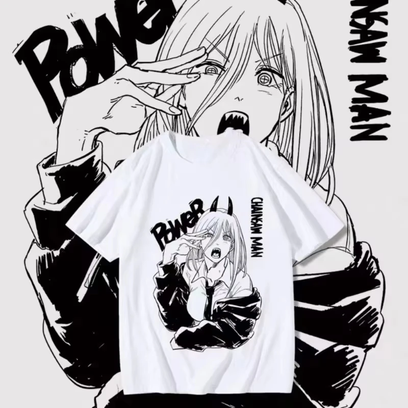 2026 New Chainsaw Man Power Anime Printed Short Sleeve T-shirt Men's and Women's T-shirt Men's Top Sports T-shirt Harajuku Tee