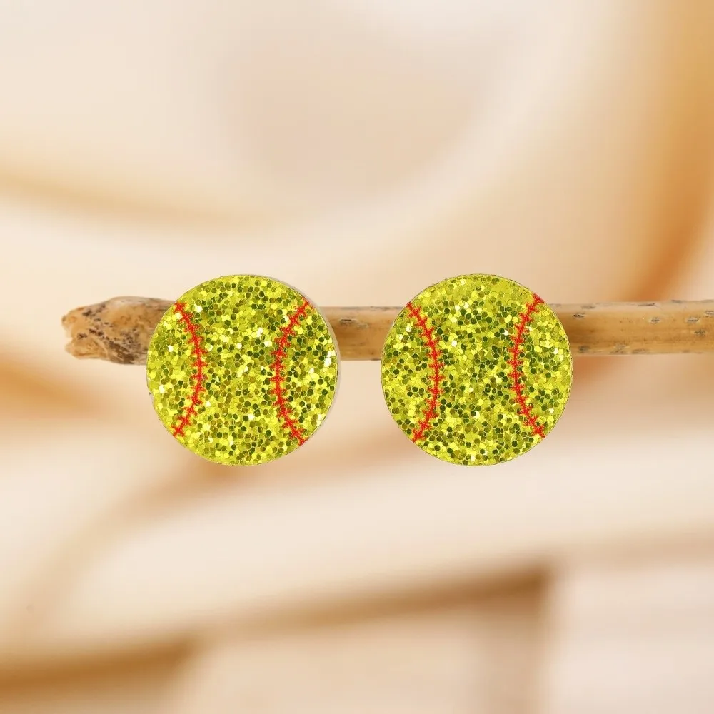 Acrylic Sparkling Ball Stud Earrings Soccer Rugby Volleyball Tennis Baseball Acrylic Ball Ear Studs Sports-Inspired