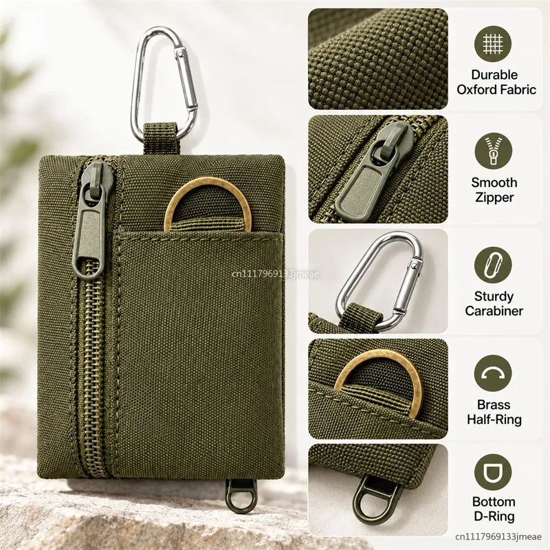 Tactical EDC Coin Bag Portable, Waterproof Zipper Wallet Card Keychain Mini Practical Bag with Mountaineering Buckle