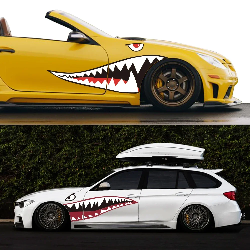 

2Pcs Shark Mouth Car Sticker Creative Funny Applique Vehicle Side Body Graphics Vinyl Film Decal Waterproof Auto Accessories