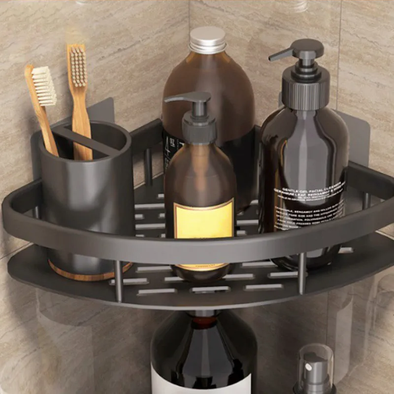 Bathroom Shelf Aluminum Alloy Shampoo Rack Kitchen Storage Organizer Shelves No Drill Corner Shelf Bathroom Accessories