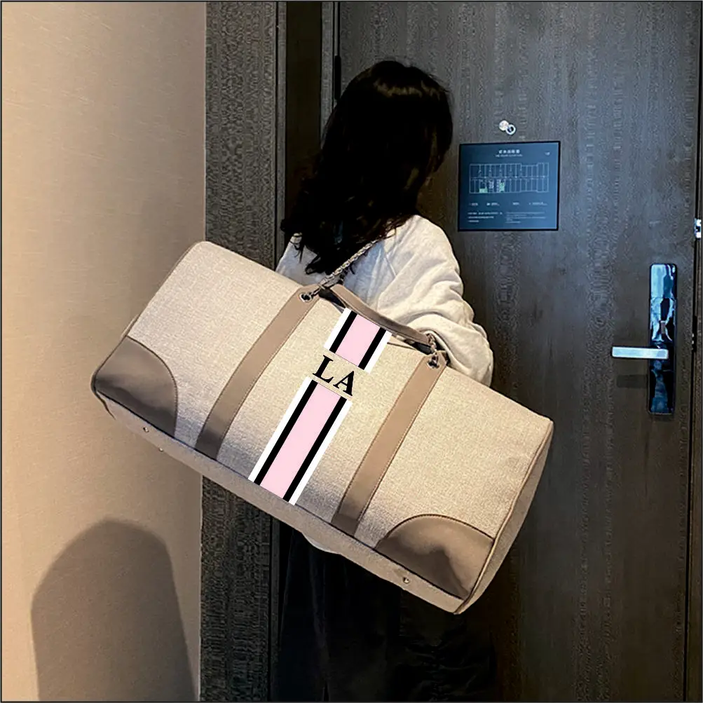 Customize monogram striped Big Mama and mini size canvas handbag travel bags totes shopping shoulder jute handbags shopper tote