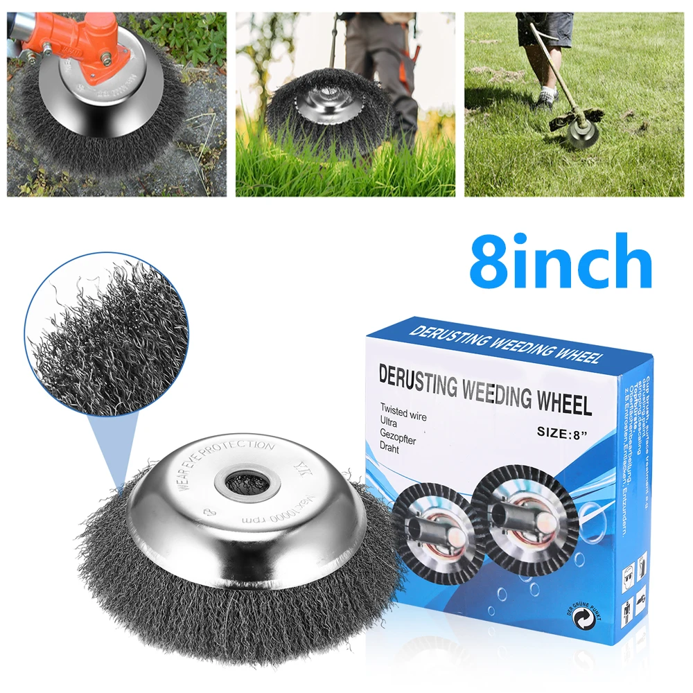 Tête de débroussailleuse à brosse rotative en fil d'acier de 8 pouces, disque de brosse anti-casse pour tondeuse à gazon, outils agricoles pour jardin et pelouse