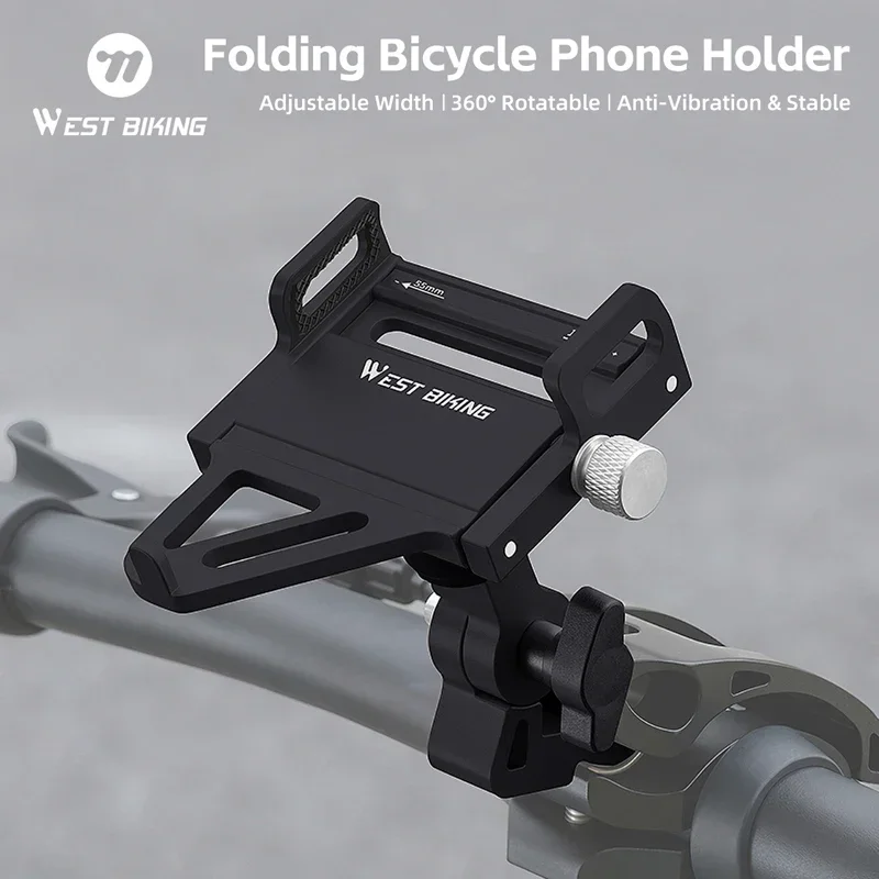 WEST BIKING Foldable Bike Phone Holder Aluminum Alloy Mechanical Lock Anti‑Slip Shockproof 360 Rotatable Adjustable Phone Mount