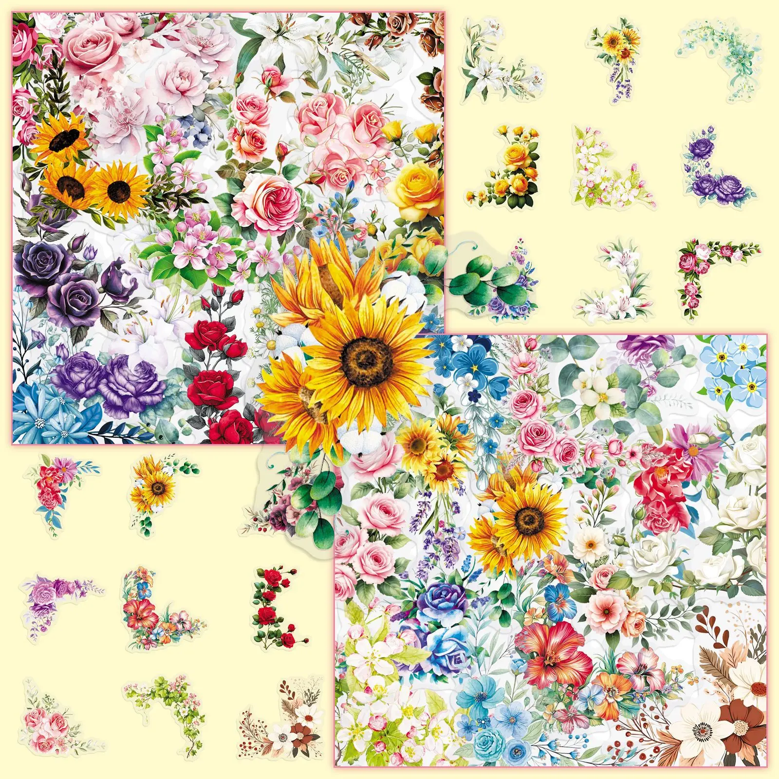 

50PCS Watercolor Flower Stickers PET Clear Transparent Floral Decals Cute Flower Corner Decorative Waterproof Stickers Kids Toy