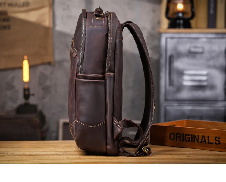 PNDME Vintage Crazy Horse Rindsleder Herrenrucksack mit großem Fassungsvermögen, lässiger Designer-Handtaschenrucksack aus echtem Leder für Damen, Reiserucksack. – Detail 23