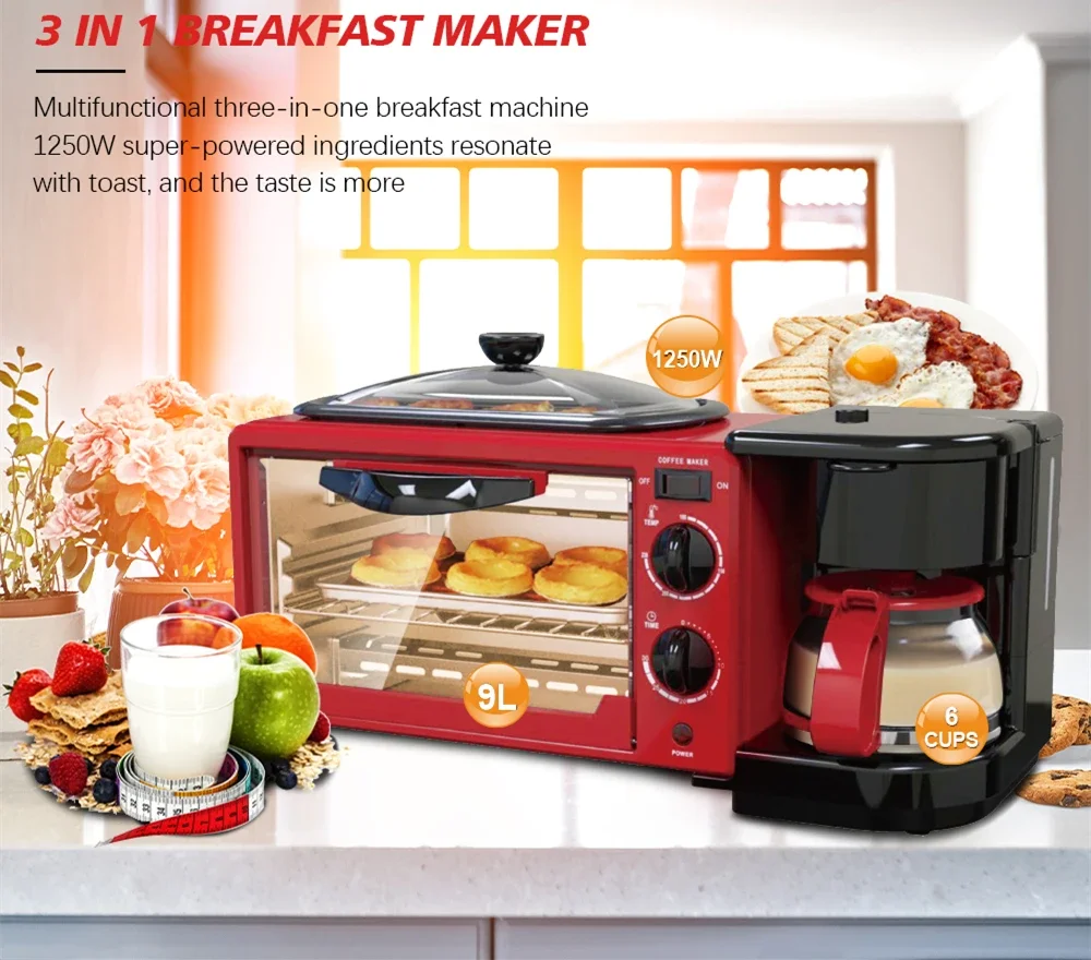 3 in 1 Home Appliance Multifunction High Heating Electric Mini Ovens with Coffee Maker Breakfast Maker Oven