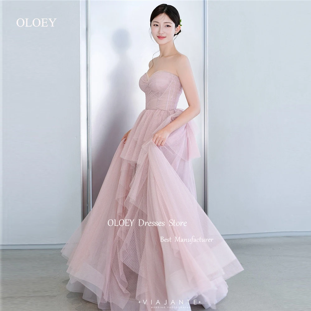 

OLOEY Pink Evening Dresses Korea Wedding Photoshoot Sweetheart Tulle Net Floor Length Prom Gowns Formal Party Dress Corset Back