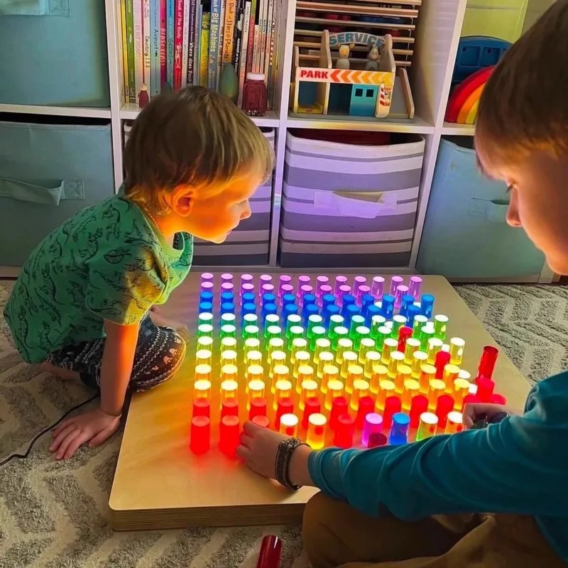 Sensory Light Panel Wooden Pegboard Montessori Early Education Sensory Wall Puzzle Board Kids Preschool Hallway Toy