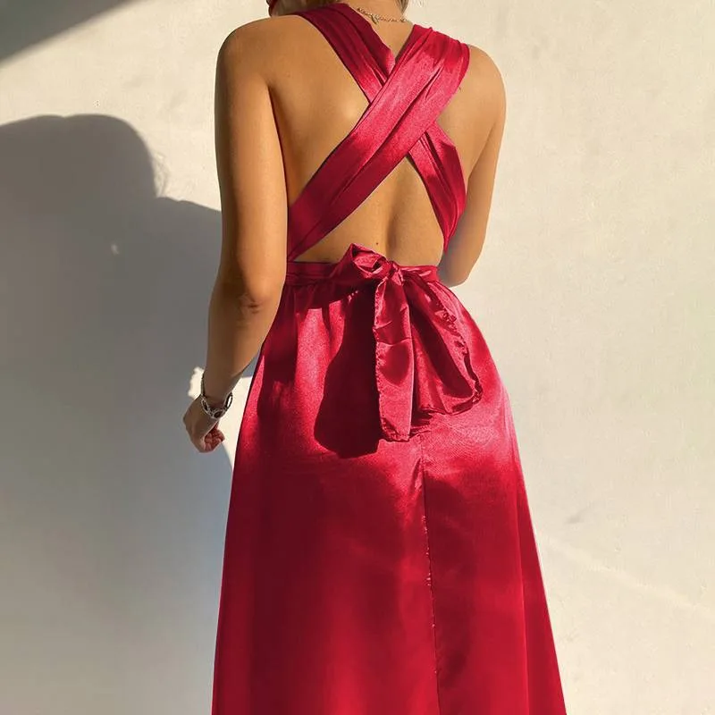 Vestidos cortos hasta la rodilla de satén con cuello en V, sin mangas, para dama de honor de noche, fiesta de boda, vestido Formal de cóctel para graduación y regreso a casa