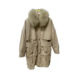 NEW model fashion parka down coat and real and natural rabbit fur inside wind-broof with wolf collar winter thick warm coat