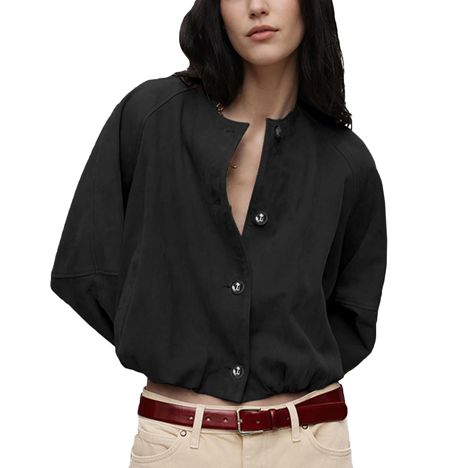 

Осенняя женская куртка-бомбер с длинным рукавом и v-образным вырезом, футболки для женщин, модные топы, легкая мягкая повседневная рубашка, женская модная куртка