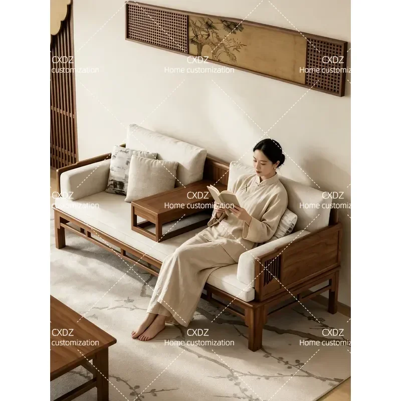 Elm Solid Wood Arhat Bed Song Style Aesthetics Zen Living Room Telescopic Plank Free Full Log Couch