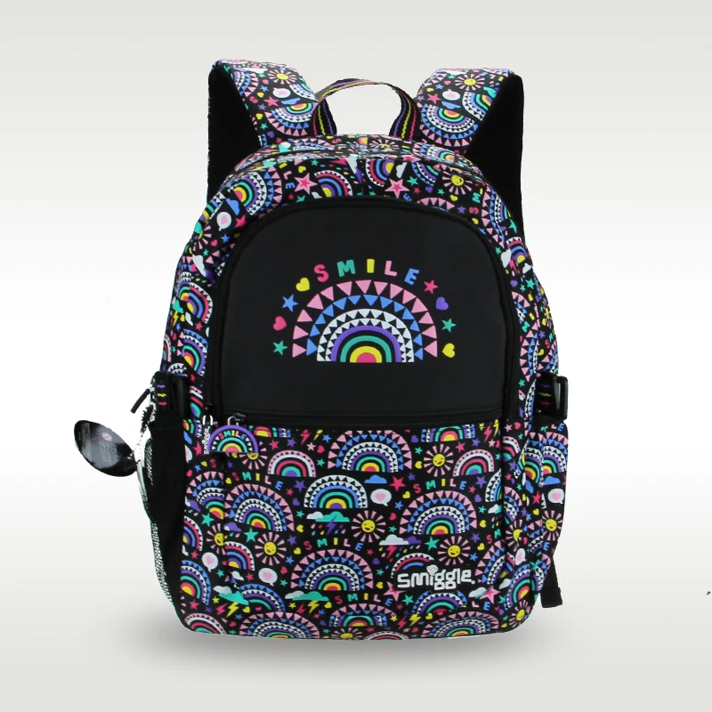 Australia Smiggle hot-selling original children's backpack cool backpack travel bag black rainbow big school bag 16 inches