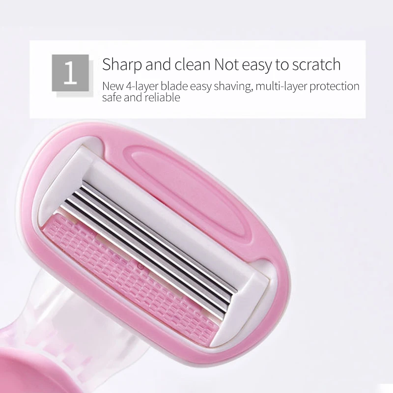 Replacement Razor Blades With Lubrication Strip Portable Women\'s Hair Removal Razor 4-layer Blades Full Body Washing
